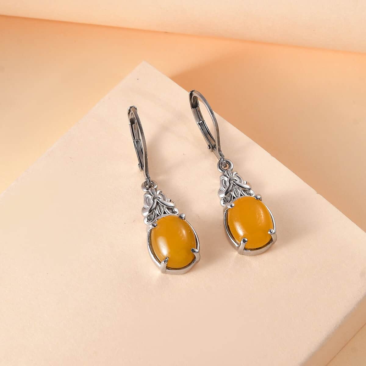 Yellow Jade (D) Lever Back Earrings in Stainless Steel 6.10 ctw image number 1