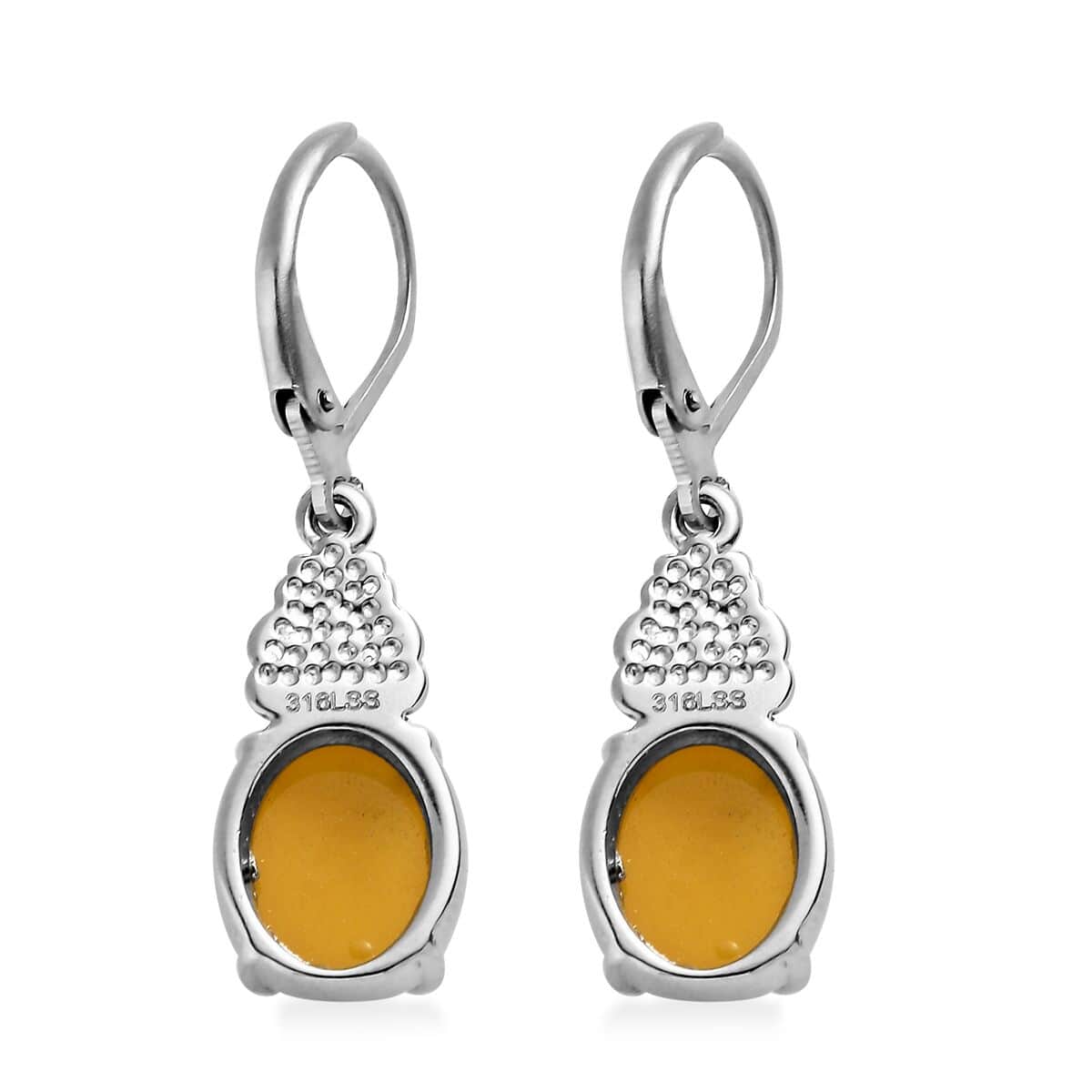 Yellow Jade (D) Lever Back Earrings in Stainless Steel 6.10 ctw image number 4