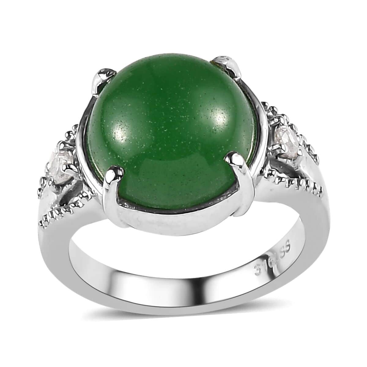 Green Jade (D) and White Zircon Ring in Stainless Steel (Size 10.0) 8.10 ctw image number 0