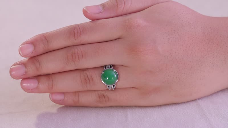 Green Jade, White Zircon Ring in Stainless Steel (Size 10.0) 8.10 ctw