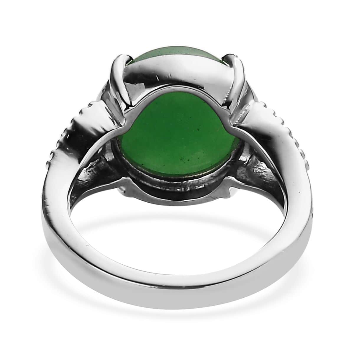 Green Jade (D) and White Zircon Ring in Stainless Steel (Size 10.0) 8.10 ctw image number 4