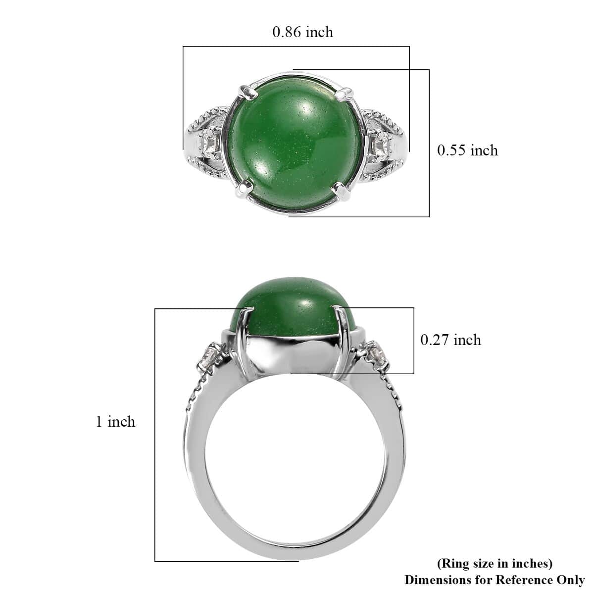 Green Jade (D) and White Zircon Ring in Stainless Steel (Size 10.0) 8.10 ctw image number 5