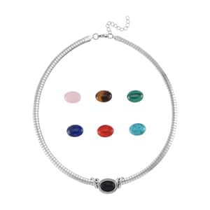 7pcs Interchangeable Multi Gemstone Omega Chain Necklace 18-20 Inches in Stainless Steel 51.00 ctw