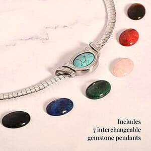 7pcs Interchangeable Multi Gemstone 51.00 ctw Omega Chain Necklace 18-20 Inches in Stainless Steel