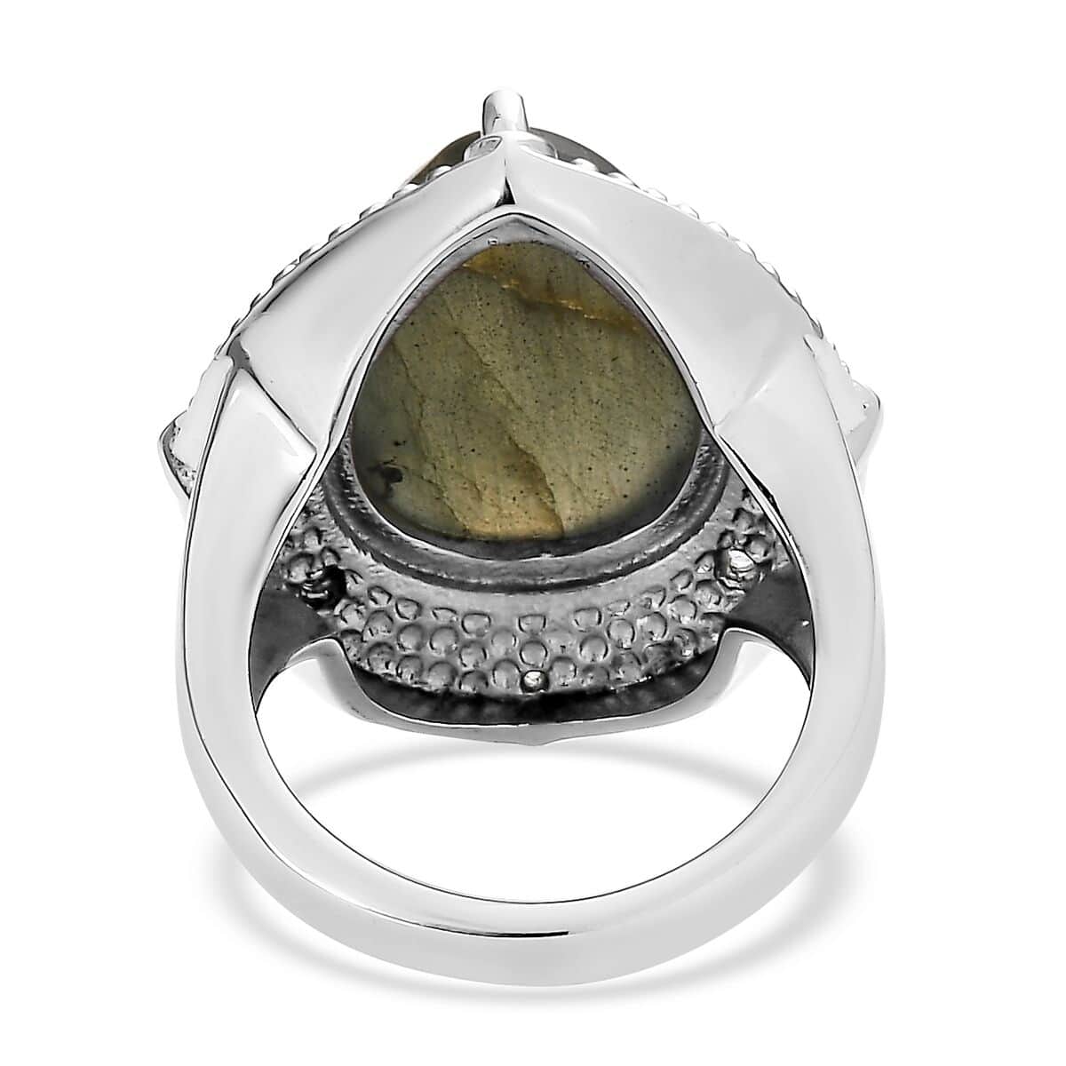 Malagasy Labradorite and White Zircon 11.80 ctw Ring in Stainless Steel (Size 10.0) image number 5