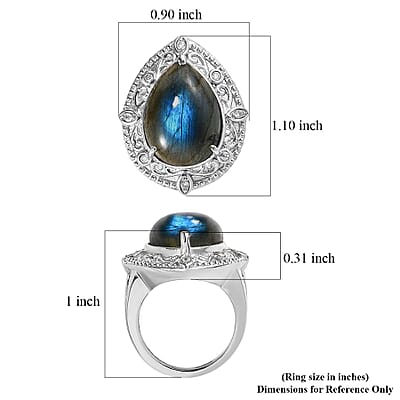 Malagasy Labradorite and White Zircon 11.80 ctw Ring in Stainless Steel (Size 10.0)