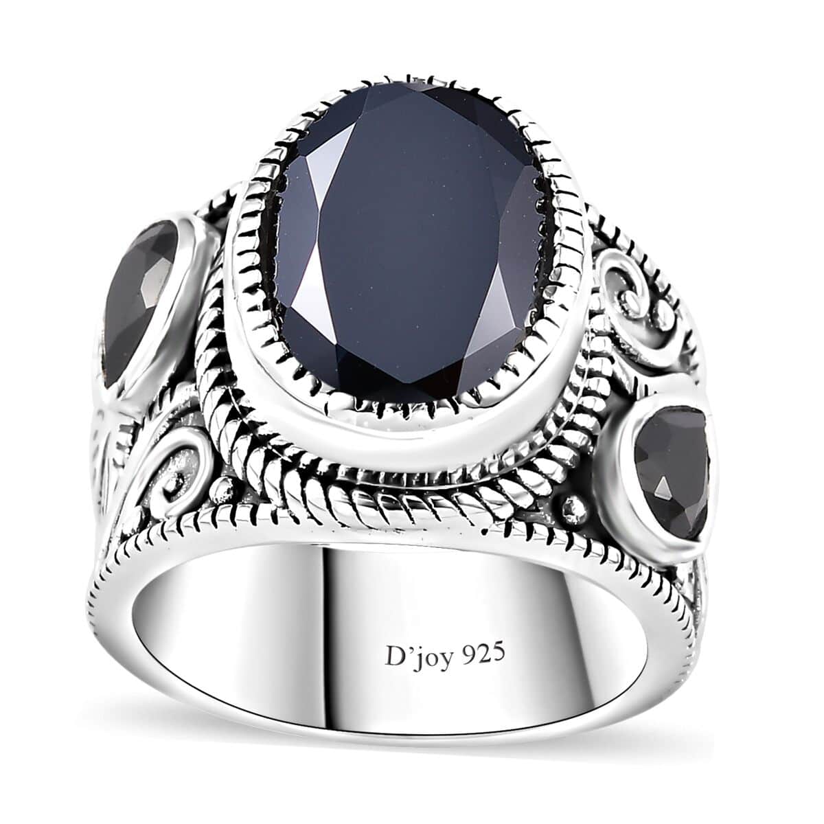 Bargain Deal Artisan Crafted Thai Black Spinel Elephant Ring in Sterling Silver (Size 10.0) 12.10 ctw image number 0