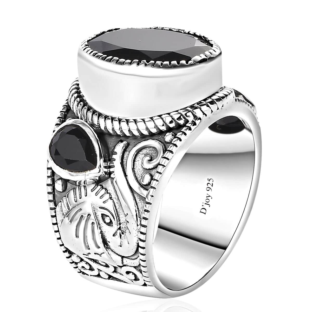 Bargain Deal Artisan Crafted Thai Black Spinel Elephant Ring in Sterling Silver (Size 10.0) 12.10 ctw image number 3