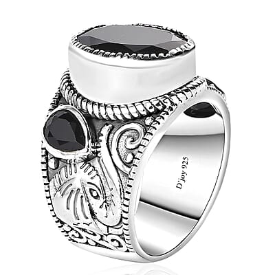 Bargain Deal Artisan Crafted Thai Black Spinel Elephant Ring in Sterling Silver (Size 10.0) 12.10 ctw