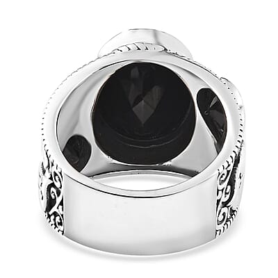 Bargain Deal Artisan Crafted Thai Black Spinel Elephant Ring in Sterling Silver (Size 10.0) 12.10 ctw