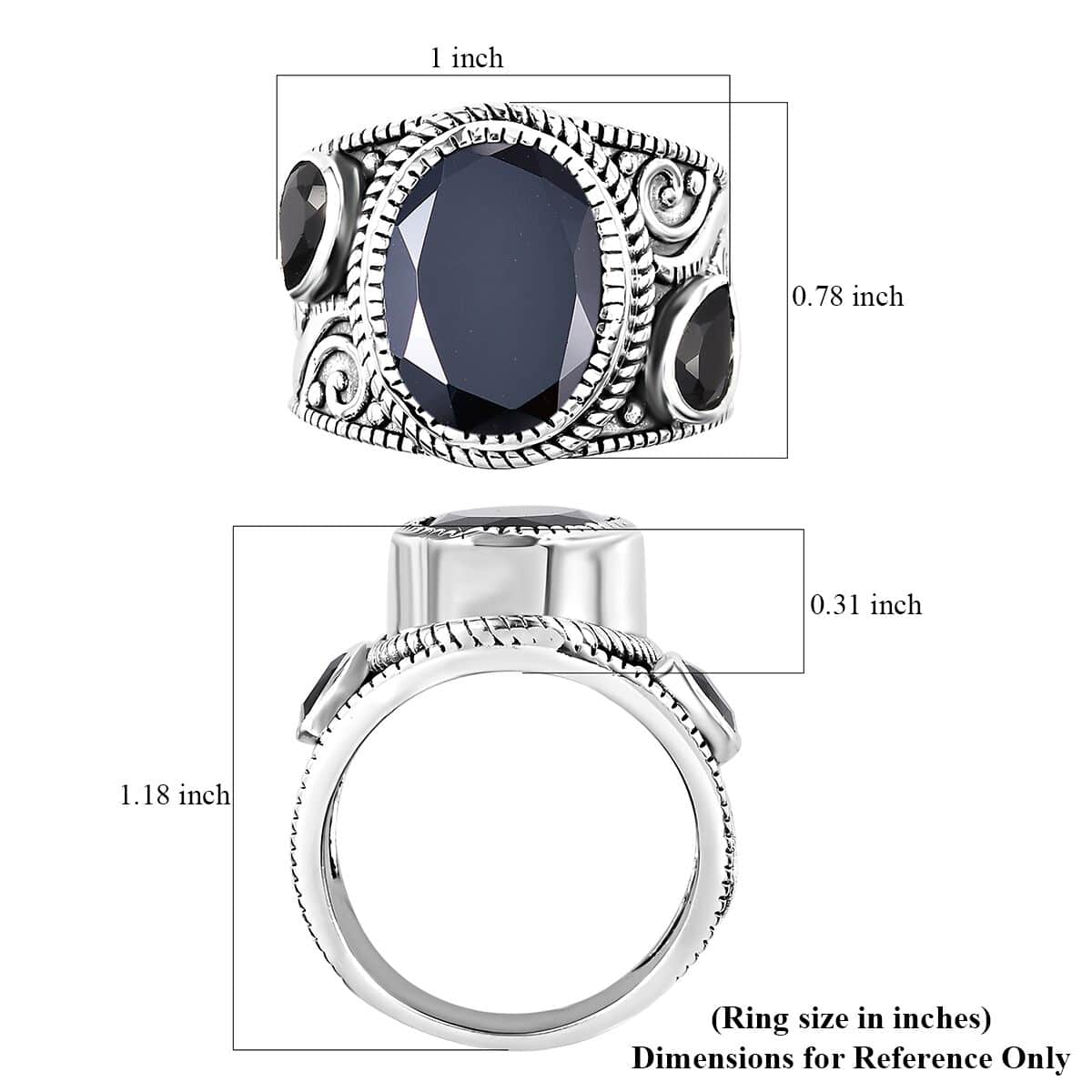 Bargain Deal Artisan Crafted Thai Black Spinel Elephant Ring in Sterling Silver (Size 10.0) 12.10 ctw image number 5