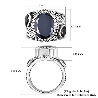 Bargain Deal Artisan Crafted Thai Black Spinel Elephant Ring in Sterling Silver (Size 10.0) 12.10 ctw