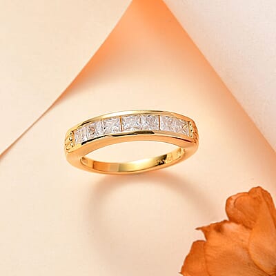 Moissanite Half Eternity Band Ring in Vermeil Yellow Gold Over Sterling Silver (Size 10.0) 1.00 ctw