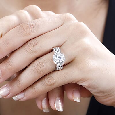 Moissanite Ring in Platinum Over Sterling Silver (Size 10.0) 1.70 ctw
