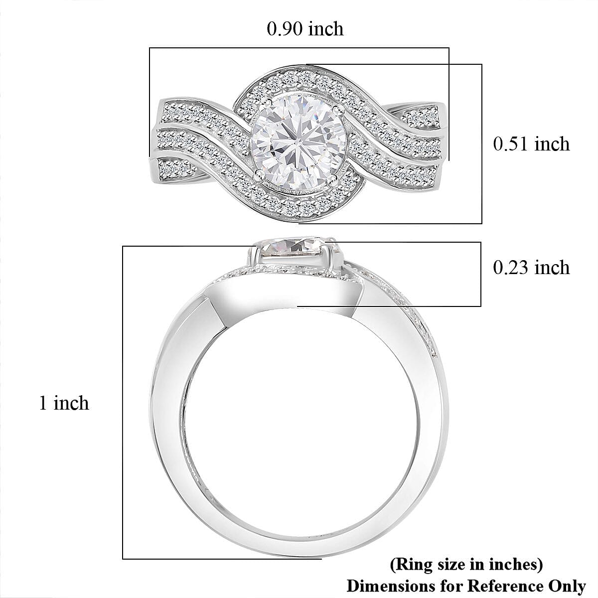 Moissanite Ring in Platinum Over Sterling Silver (Size 10.0) 1.70 ctw