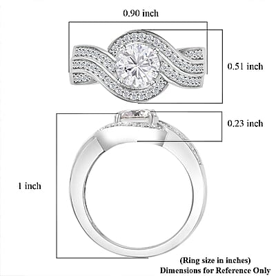 Moissanite Ring in Platinum Over Sterling Silver (Size 10.0) 1.70 ctw