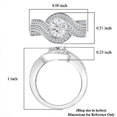 Moissanite Ring in Platinum Over Sterling Silver (Size 10.0) 1.70 ctw