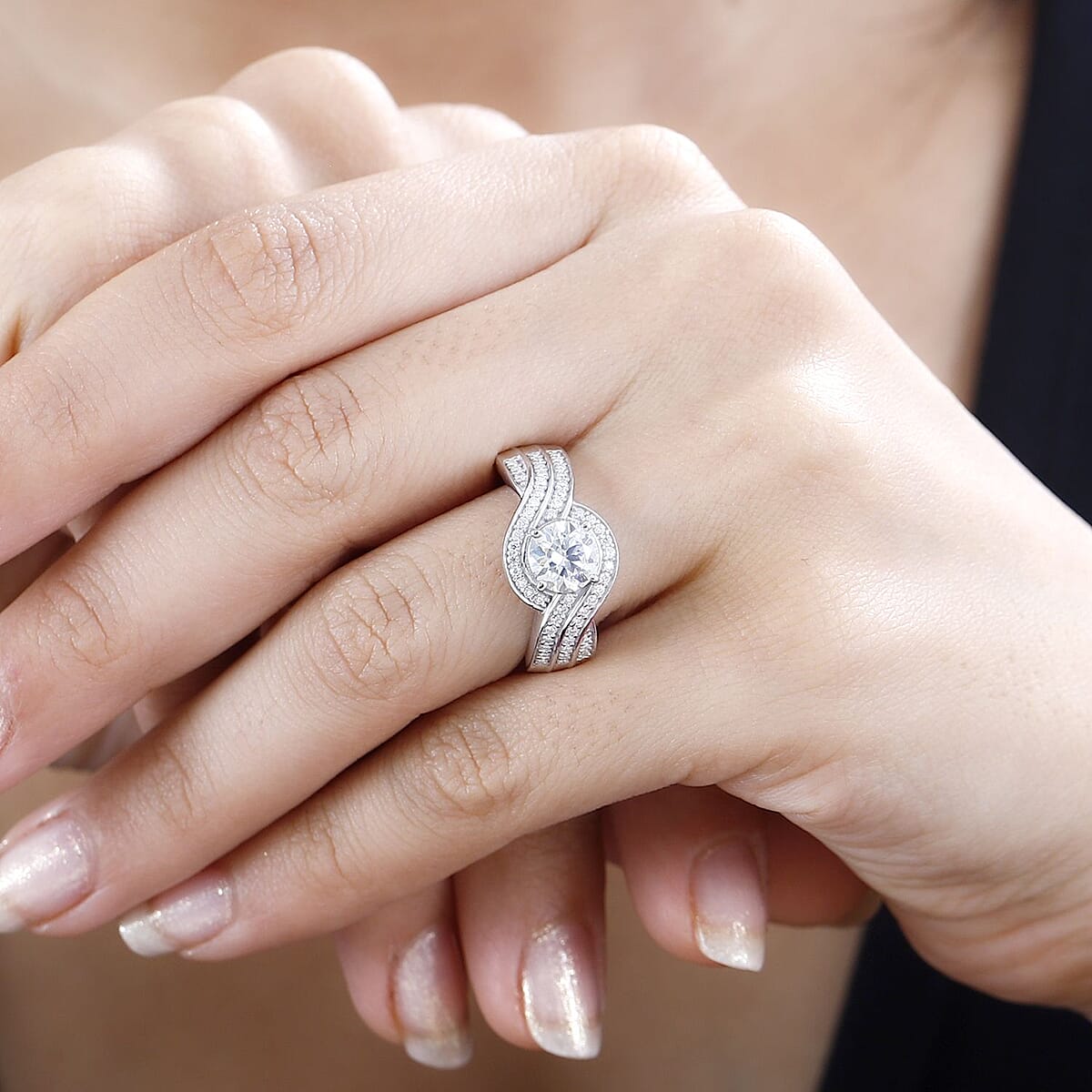 Moissanite Ring in Platinum Over Sterling Silver (Size 5.0) 1.70 ctw image number 2