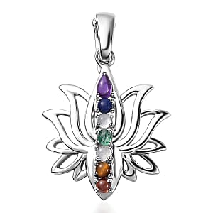 African Amethyst , Multi gemstones Fancy Pendant in Rhodium Over Sterling Silver 3.68 ctw