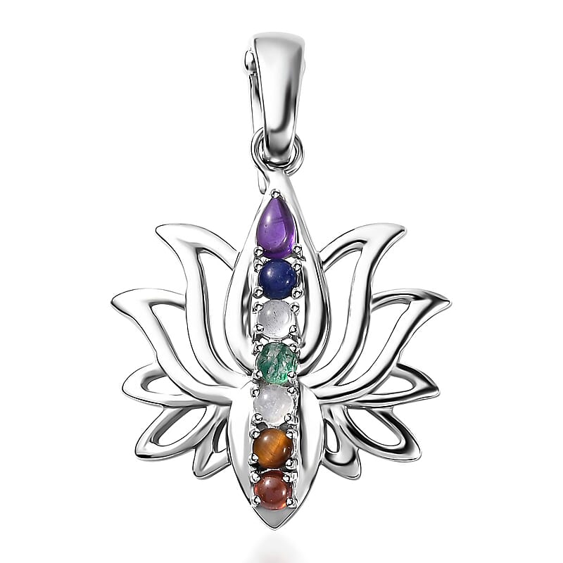 Premium African Amethyst and Multi Gemstone 1.20 ctw Pendant without Chain in Rhodium Over Sterling Silver