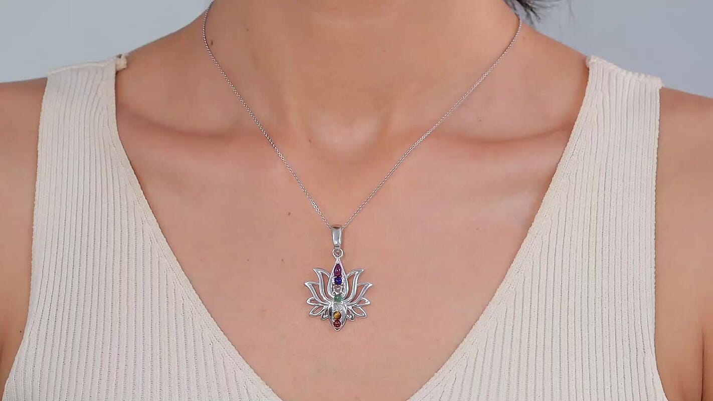 Premium African Amethyst and Multi Gemstone 1.20 ctw Pendant without Chain in Rhodium Over Sterling Silver