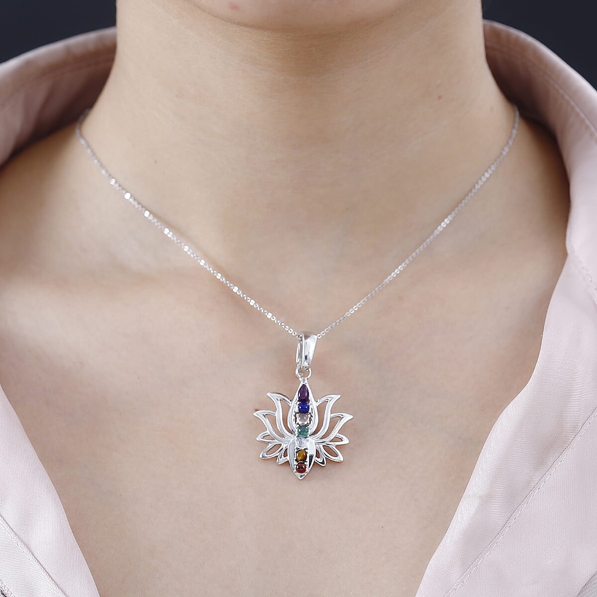 African Amethyst , Multi gemstones Fancy Pendant in Rhodium Over Sterling Silver 3.68 ctw image number 2