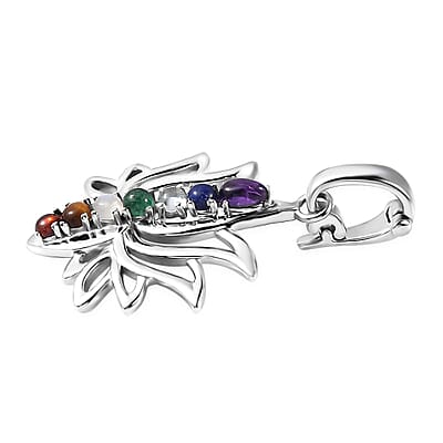 Premium African Amethyst and Multi Gemstone 1.20 ctw Pendant without Chain in Rhodium Over Sterling Silver