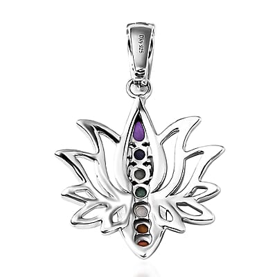 Premium African Amethyst and Multi Gemstone 1.20 ctw Pendant without Chain in Rhodium Over Sterling Silver
