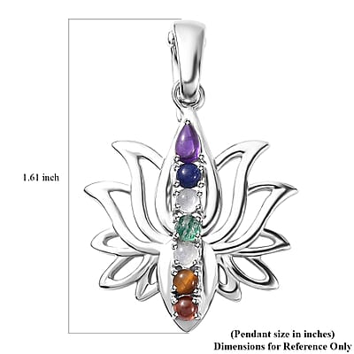 Premium African Amethyst and Multi Gemstone 1.20 ctw Pendant without Chain in Rhodium Over Sterling Silver