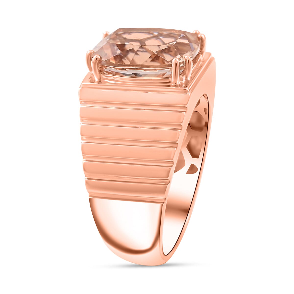 Luxoro 10K Rose Gold AAA Marropino Morganite and G-H I2 Diamond Men's Ring (Size 12.0) 8.15 Grams 4.65 ctw image number 3