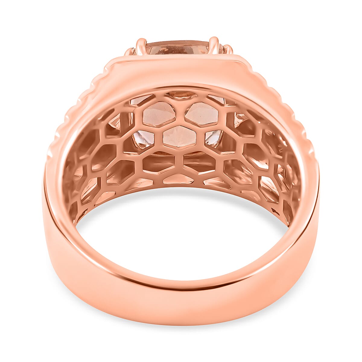 Luxoro 10K Rose Gold AAA Marropino Morganite and G-H I2 Diamond Men's Ring (Size 12.0) 8.15 Grams 4.65 ctw image number 4