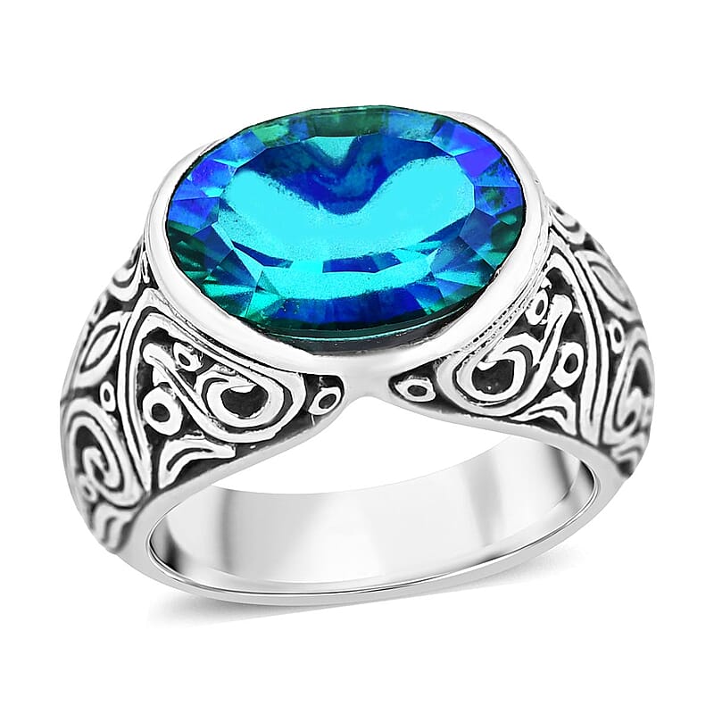 Bali Legacy Peacock Quartz (Triplet) Ring in Sterling Silver (Size 10.0) 6.00 ctw