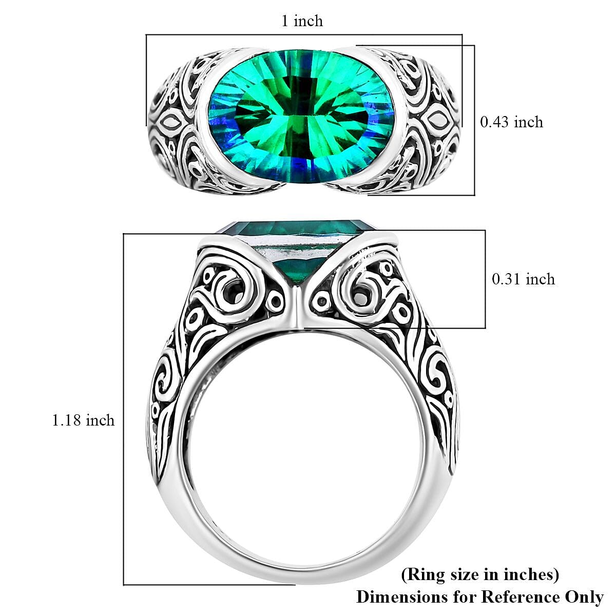 Bali Legacy Peacock Quartz (Triplet) Ring in Sterling Silver (Size 10.0) 6.00 ctw