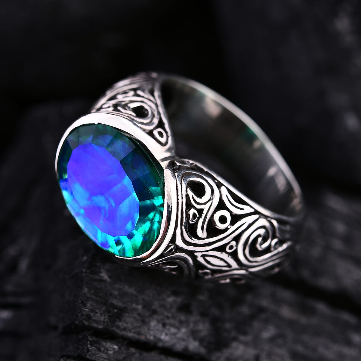 Bali Legacy Peacock Quartz (Triplet) Ring in Sterling Silver (Size 7.0) 6.00 ctw image number 1