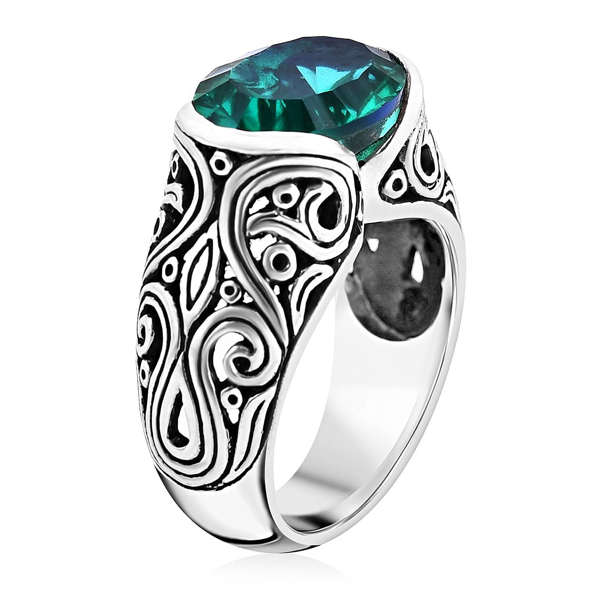 Bali Legacy Peacock Quartz (Triplet) Ring in Sterling Silver (Size 7.0) 6.00 ctw image number 3