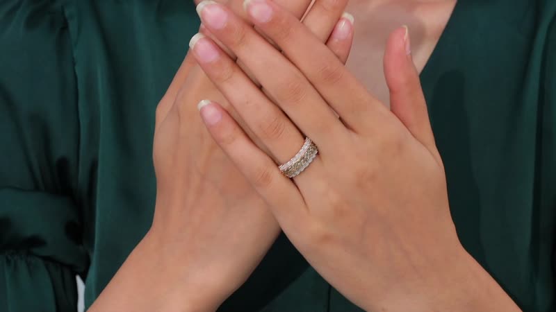 Natural Champagne and White Diamond Band Ring in Sterling Silver