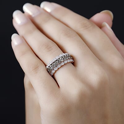 Natural Champagne and White Diamond Ring in Vermeil Rose Gold Over Sterling Silver (Size 10.0) 1.00 ctw