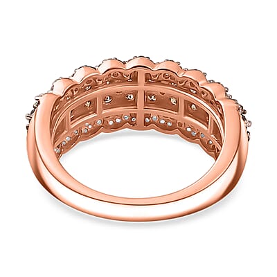 Natural Champagne and White Diamond Ring in Vermeil Rose Gold Over Sterling Silver (Size 10.0) 1.00 ctw