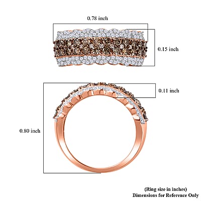 Natural Champagne and White Diamond Ring in Vermeil Rose Gold Over Sterling Silver (Size 10.0) 1.00 ctw