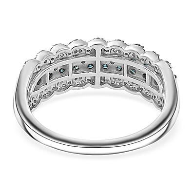 Blue and White Diamond Ring in Platinum Over Sterling Silver (Size 10.0) 1.00 ctw