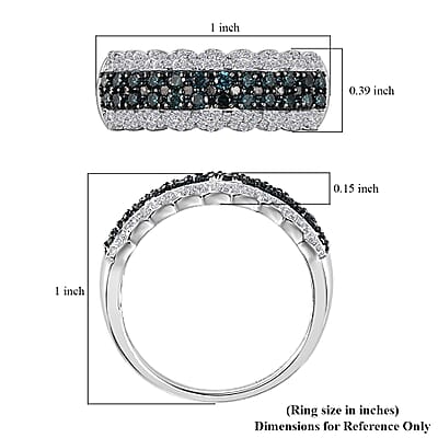 Blue and White Diamond Ring in Platinum Over Sterling Silver (Size 10.0) 1.00 ctw