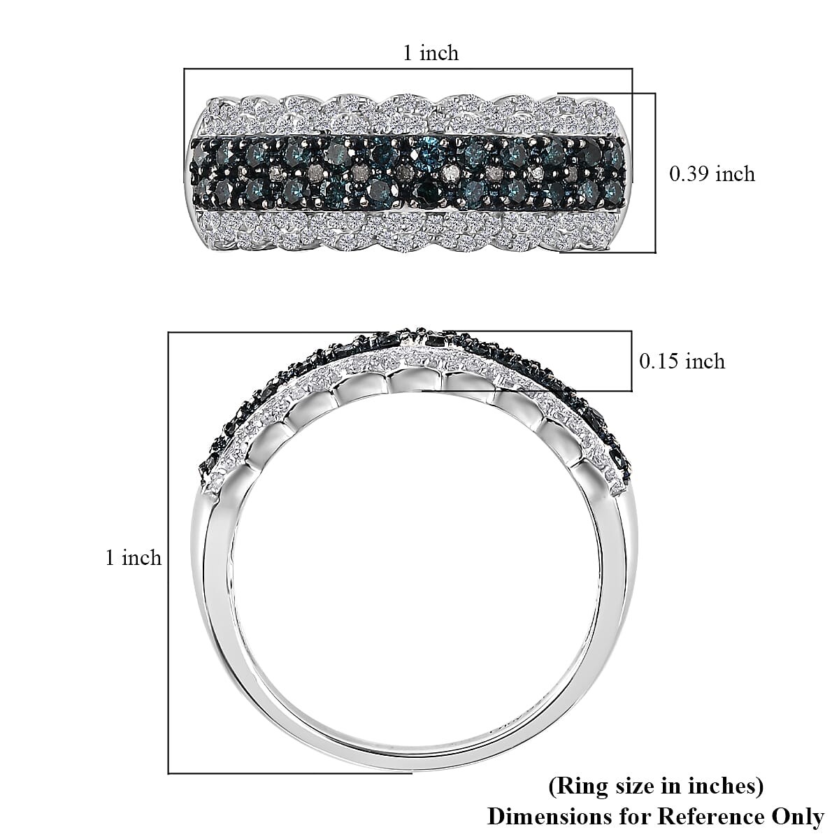 Blue and White Diamond Ring in Platinum Over Sterling Silver (Size 6.0) 1.00 ctw image number 5