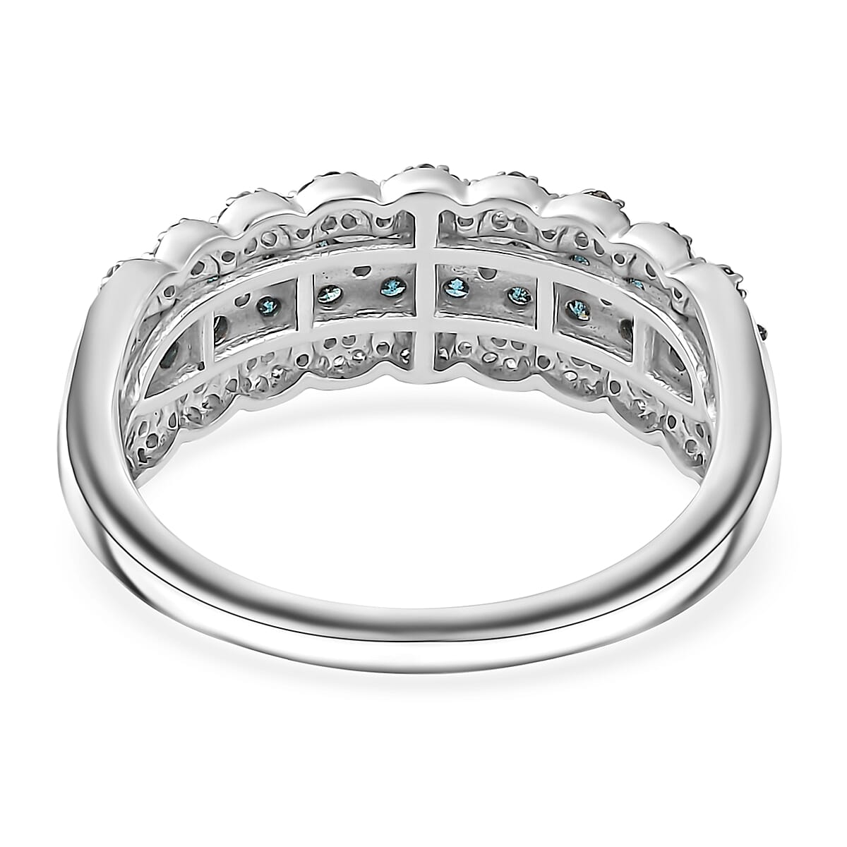 Blue and White Diamond Ring in Platinum Over Sterling Silver (Size 8.0) 1.00 ctw image number 4