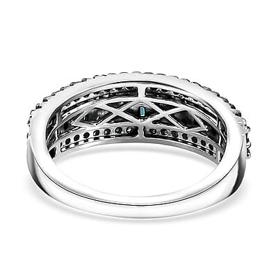 Doorbuster Blue Diamond (IR) Ring in Platinum Over Sterling Silver (Size 10.0) 1.00 ctw