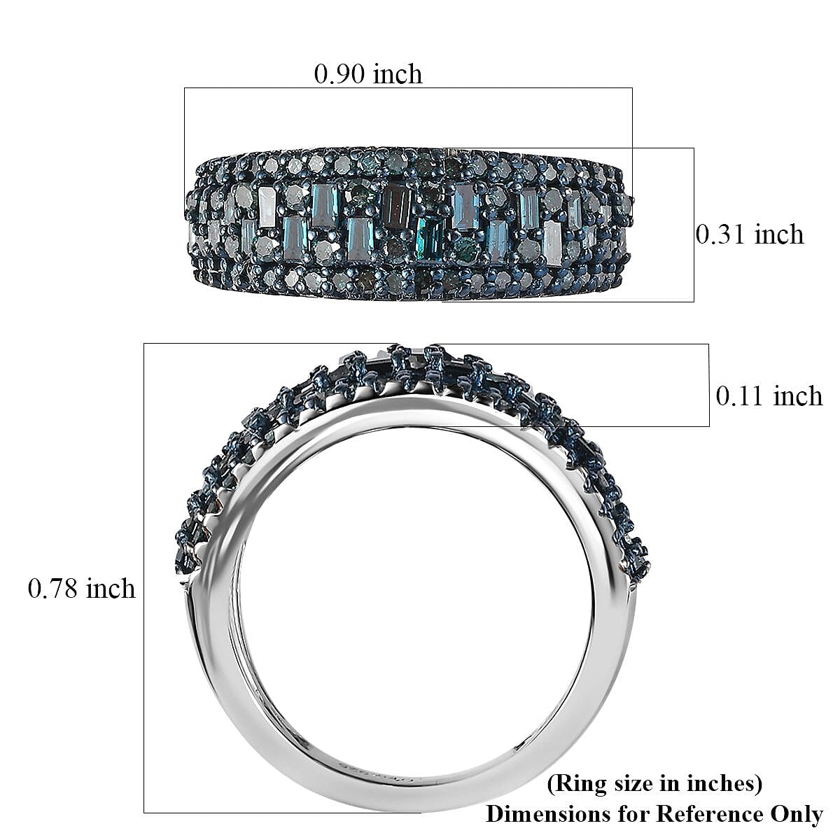 Doorbuster Blue Diamond (IR) Ring in Platinum Over Sterling Silver (Size 10.0) 1.00 ctw