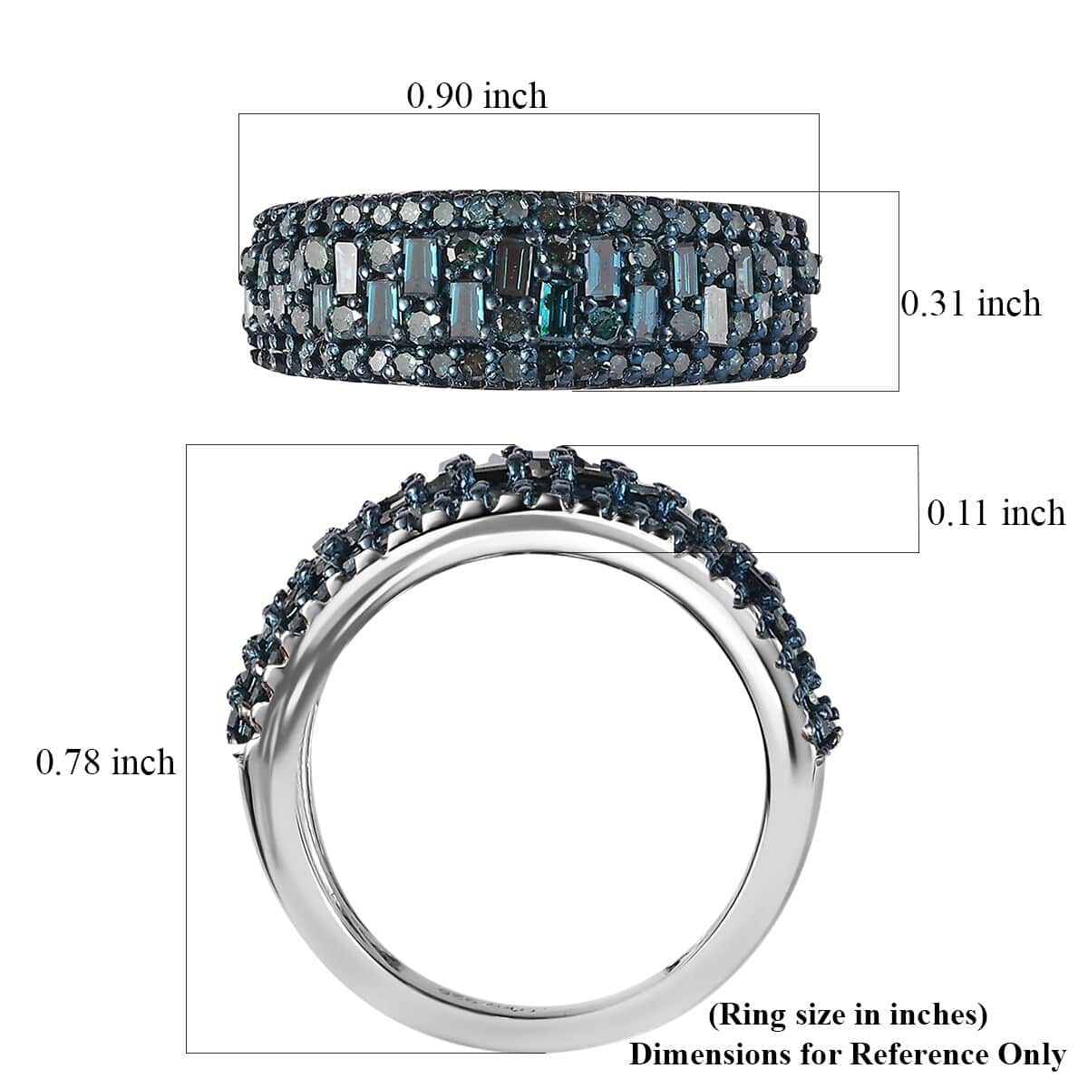 Blue Diamond Cluster Ring in Platinum Over Sterling Silver (Size 10.0) 1.00 ctw image number 5