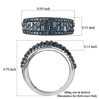 Doorbuster Blue Diamond (IR) Ring in Platinum Over Sterling Silver (Size 10.0) 1.00 ctw