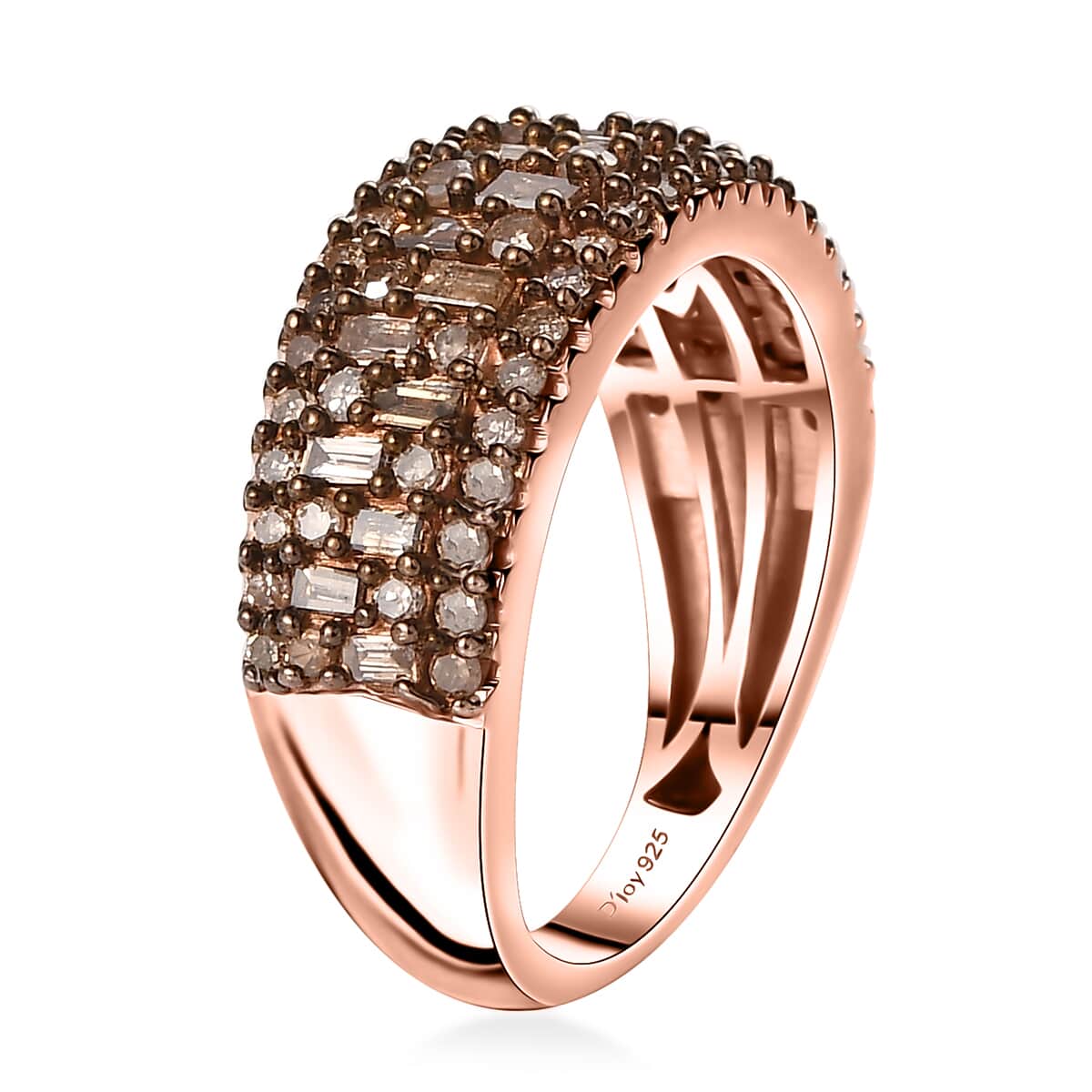 Natural Champagne Diamond Cluster Ring in Vermeil Rose Gold Over Sterling Silver (Size 10.0) 1.00 ctw image number 3