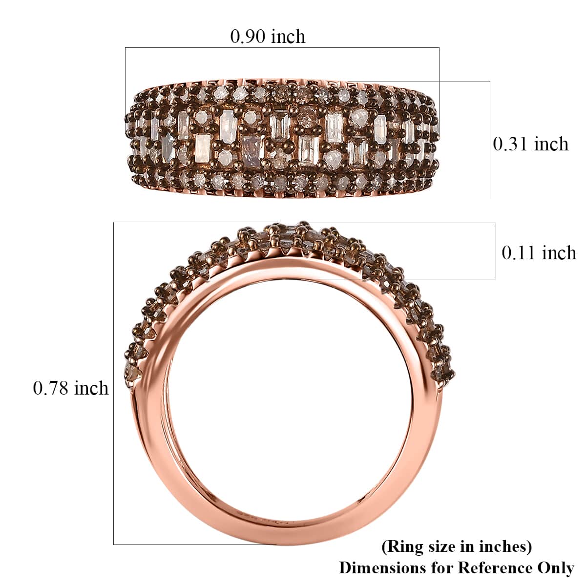 Natural Champagne Diamond Cluster Ring in Vermeil Rose Gold Over Sterling Silver (Size 10.0) 1.00 ctw image number 5