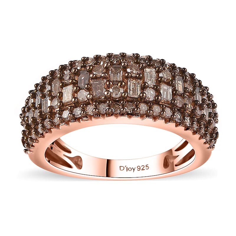 Natural Champagne Diamond Cluster Ring in Vermeil Rose Gold Over Sterling Silver (Size 8.0) 1.00 ctw